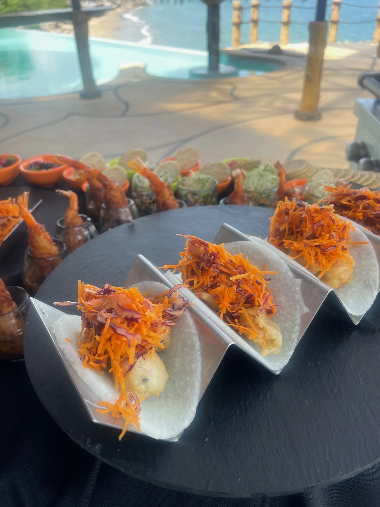 Shrimp tempura tacos close-up